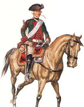 Драгун австрийского драгунского полка Кн. Фердинанда де Линя 1757 г. (L & F Funkin)