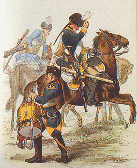 Драгун и барабанщик драгунского полка ф. Платена (№11), 1762 г.