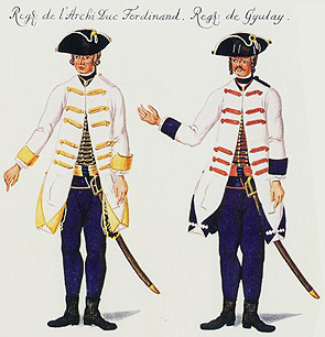 Солдаты полков Венгерской пехоты (Rgts de l'Archiduc Ferdinand et de Gyulay) - Венский манускрипт 1762 год