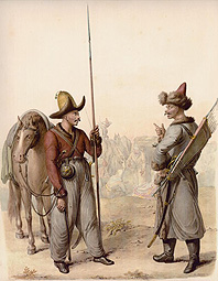 Cправа - башкир, слева - киргиз-кайсак. Акварель Георга Опица (1775-1841), нач. 19 в.