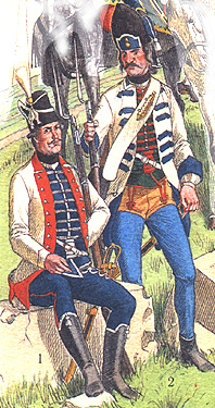 Офицер полка Йозефа Эстерхази (№37) 1756 г. и гренадер полка Халлера (№31) О.Пархаев