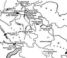 Стратегическая карта действий Русской и Прусской армий во время сражения при Кунерсдорфе (1759 год)